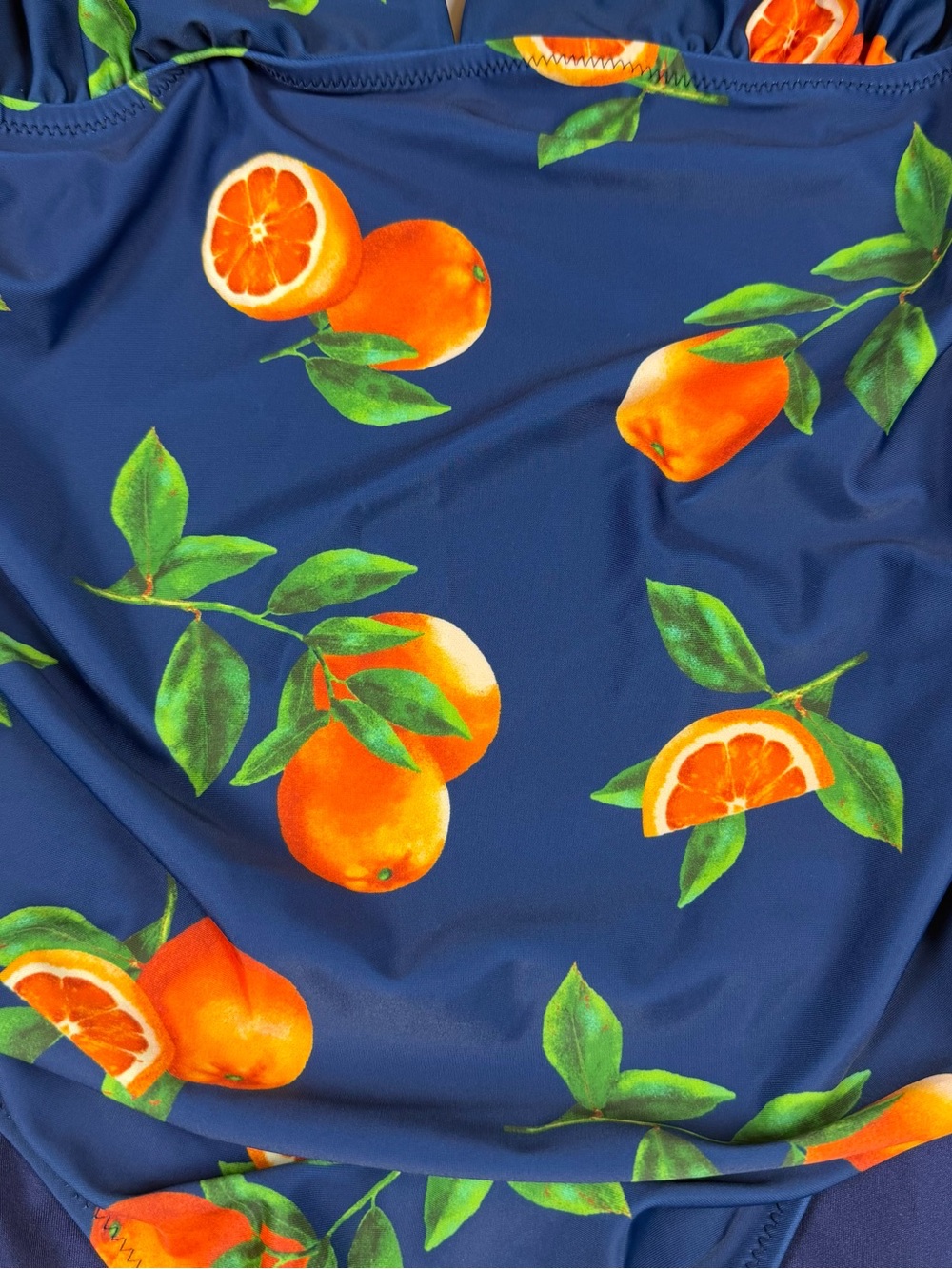 Old Navy Orange Fruit Print One Piece Swimsuit Blue Halter XL NWT - Picture 2 of 9